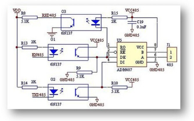 RS485電路及隔離技術：光電隔離RS485典型電路
